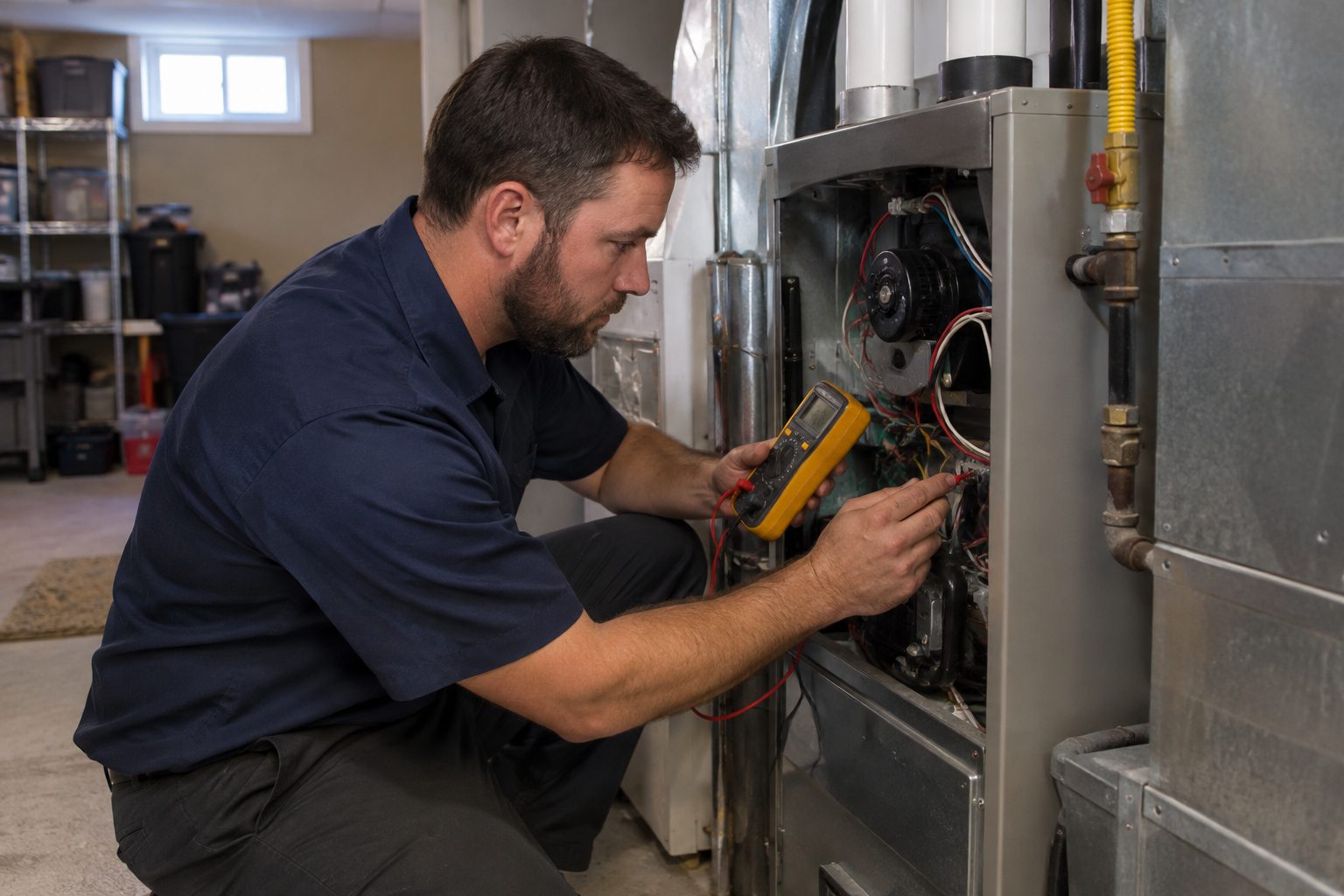 technician repairing gas furnace